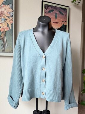 Light Blue V-Neck Button Front Women’s Cardigan Sweater